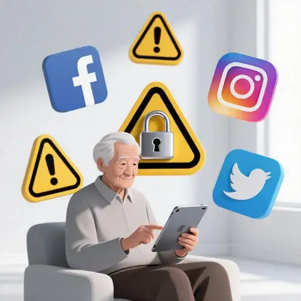 Homem maduro usando tablet com atenção, simbolizando segurança digital nas conexões online na maturidade